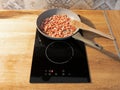 Bacon blocks cooking in frying pan Royalty Free Stock Photo