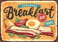 Bacon, boiled eggs and ingredients retro tin sign Royalty Free Stock Photo