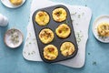 Bacon and cheddar egg muffins for breakfast Royalty Free Stock Photo