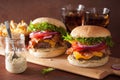 Bacon cheese burger with beef patty tomato onion Royalty Free Stock Photo