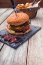 Bacon cheese burger and potato cuts