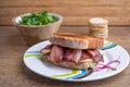 Bacon cheese sandwich and salad