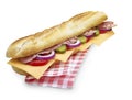 Bacon cheese submarine sandwich with clipping path isolated on white