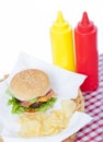 Bacon Cheeseburger in a basket Royalty Free Stock Photo