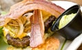 Bacon Cheeseburger with Chiles, Onions and Guacamo Royalty Free Stock Photo