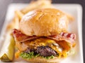 Bacon cheeseburger with extreme selective focus