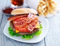 Bacon chesseburger with fries and cola Royalty Free Stock Photo