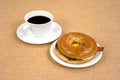 Bacon egg and cheese bagel and coffee Royalty Free Stock Photo