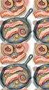 Bacon and Eggs Cooking in Pans Illustration Royalty Free Stock Photo