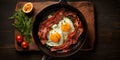 Bacon and eggs in a pan