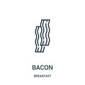 bacon icon vector from breakfast collection. Thin line bacon outline icon vector illustration. Linear symbol for use on web and