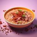 Bacon Lentil Soup In Photorealistic Rendering On Lavender Background