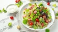 Bacon Lettuce Tomato, BLT salad with creamy dressing sauce, croutons Royalty Free Stock Photo