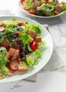 Bacon Lettuce Tomato, BLT salad with creamy dressing sauce, croutons Royalty Free Stock Photo