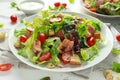 Bacon Lettuce Tomato, BLT salad with creamy dressing sauce, croutons Royalty Free Stock Photo