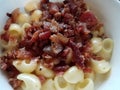 Bacon meat and cheesy pasta shells in bowl