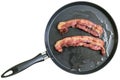 Fried Bacon Rashers In Teflon Frying Pan Isolated On White Background Royalty Free Stock Photo