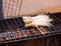 Bacon roll with Golden Needle Mushroom, Thailand Phuket street stall BBQ sticks