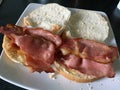 Bacon rolls open on a plate landscape