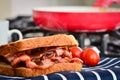 Bacon sandwich with brown sauce Royalty Free Stock Photo