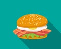 Bacon sandwich with egg in flat style Royalty Free Stock Photo