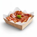 bacon Served in a beautiful lunch box white background - generative Ai illustration