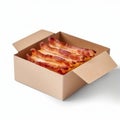 bacon Served in a beautiful lunch box white background - generative Ai illustration