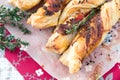 Bacon sticks pastry with black sesame and thyme Royalty Free Stock Photo