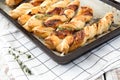 Bacon sticks pastry with black sesame and thyme Royalty Free Stock Photo