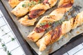 Bacon sticks pastry with black sesame and thyme Royalty Free Stock Photo