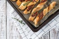 Bacon sticks pastry with black sesame and thyme Royalty Free Stock Photo