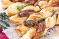 Bacon sticks pastry with black sesame and thyme Royalty Free Stock Photo