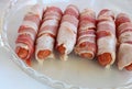 Bacon Wrapped hot dogs ready for grilling Royalty Free Stock Photo