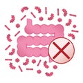 Bacteria Attack Intestine Concept Icon and Label. Health Research Symbol, Icon and Badge. Cartoon Vector illustration Royalty Free Stock Photo