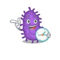 Bacteria bacilli mascot design concept smiling with clock Royalty Free Stock Photo