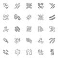 Bacteria cell line icons set