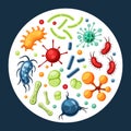 Bacteria characters. viruses microscope zoom top view biology collection of bacillus. vector medical set Royalty Free Stock Photo