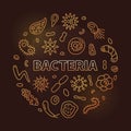 Bacteria concept vector golden round banner with bacterium thin line symbols - Science modern illustration Royalty Free Stock Photo