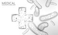 Bacteria 3D low poly render probiotics. Healthy normal digestion flora. Modern allergist gastroenterologist technology