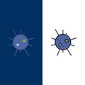 Bacteria, Disease, Virus  Icons. Flat and Line Filled Icon Set Vector Blue Background Royalty Free Stock Photo