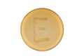 Bacteria escherichia coli culture on plate in shape letter e