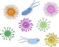 Bacteria and germs colorful set, micro-organisms disease-causing objects, bacteria. Raster cartoon illustration. Royalty Free Stock Photo