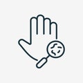 Bacteria, Germs, Microbes and Bacilli on Dirty Hand Palm Line Icon. Magnifier and Human Hand with Virus and Bacteria Royalty Free Stock Photo