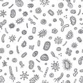 Bacteria and germs outline pattern, micro-organisms disease-causing objects, different types, bacteria, viruses background Royalty Free Stock Photo