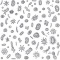 Bacteria and germs outline set. Microscopic bacterium and bacillus collection Royalty Free Stock Photo