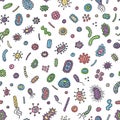 Bacteria and germs pattern, micro-organisms disease-causing objects, different types, bacteria, viruses background Royalty Free Stock Photo