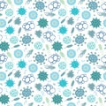 Bacteria and germs seamless pattern. Hand drawn green and blue microorganisms. Royalty Free Stock Photo