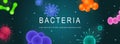 Bacteria horizontal web banner. Microscopic viruses, microorganism and microbes in different shapes and types, bacterium cells. Royalty Free Stock Photo