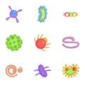 Bacteria icons set, cartoon style Royalty Free Stock Photo