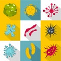 Bacteria icons set, flat style Royalty Free Stock Photo